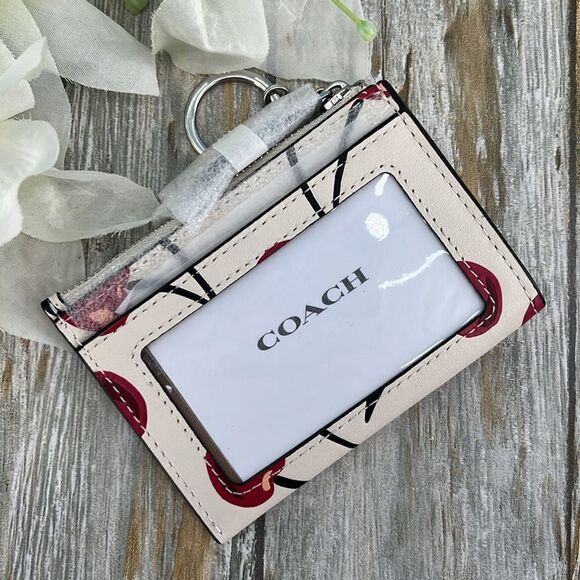 Coach Mini Skinny Id Case With Cherry Print Bag Wallet Purse - Picture 4 of 10